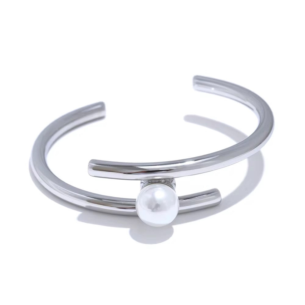 Nevya Silver Pearl Bangle